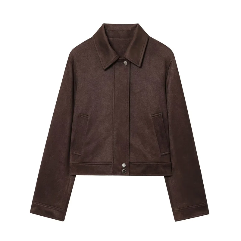 Damen 30+ kurz geschnittene Veloursjacke im Blousonstil mit Hemdkragen und verdeckter Druckknopfleiste Drune
