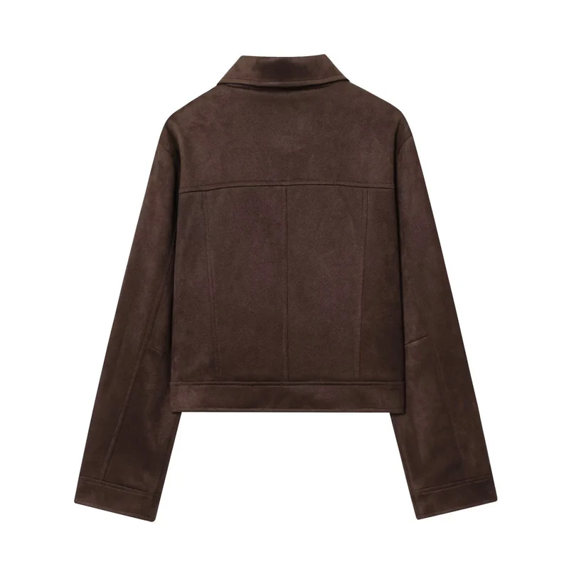 Damen 30+ kurz geschnittene Veloursjacke im Blousonstil mit Hemdkragen und verdeckter Druckknopfleiste Drune
