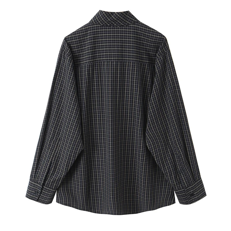 Damen 30+ karierte Hemdbluse mit Schleifenkragen und Oversize‑Passform Drune