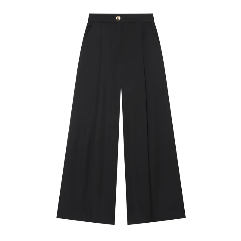 Damen 30+ elegante High‑Waist Culottehose mit Vordernaht, Bundfalte und weitem Bein Drune