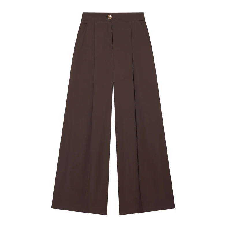 Damen 30+ elegante High‑Waist Culottehose mit Vordernaht, Bundfalte und weitem Bein Drune