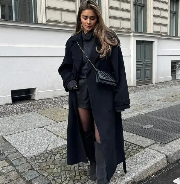 Damen 2200+ Wollmix‑Longmantel im Oversize‑Schnitt mit doppelreihiger Knopfleiste und verstellbaren Manschetten Drune