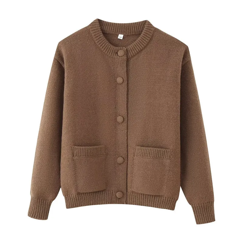 Damen 200+ Oversize Strickcardigan mit Rundhalsausschnitt, bezogenen Knöpfen und aufgesetzten Taschen Drune