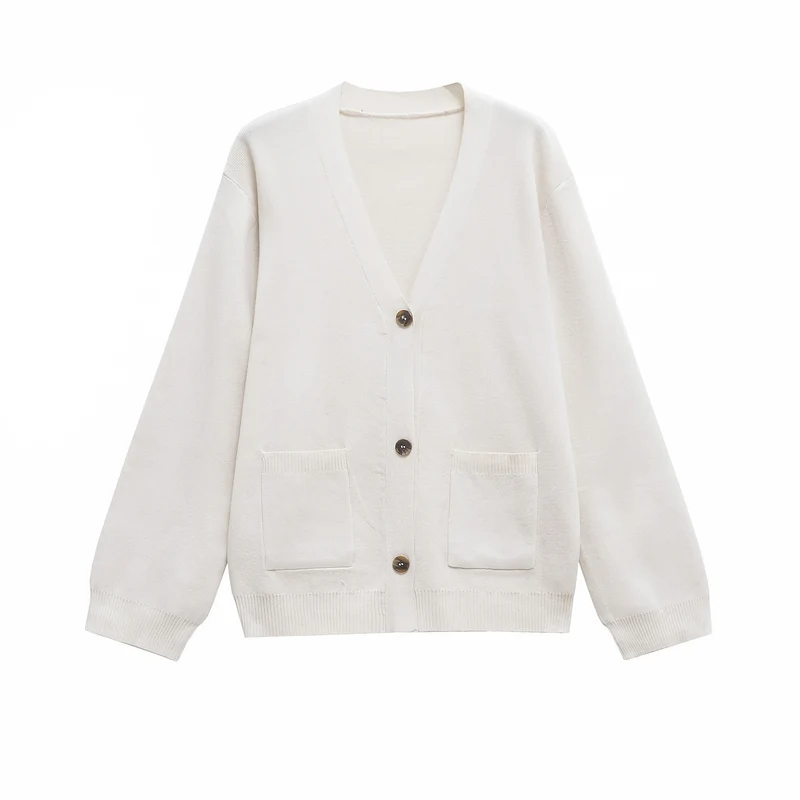Damen 200+ Oversize Feinstrick‑Cardigan mit V‑Ausschnitt, Holzknöpfen und aufgesetzten Taschen Drune