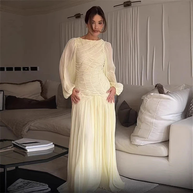 Damen 200+ langes Maxikleid mit Rüschenfront, Chiffon‑Lagen und Plissiertem Rock Drune