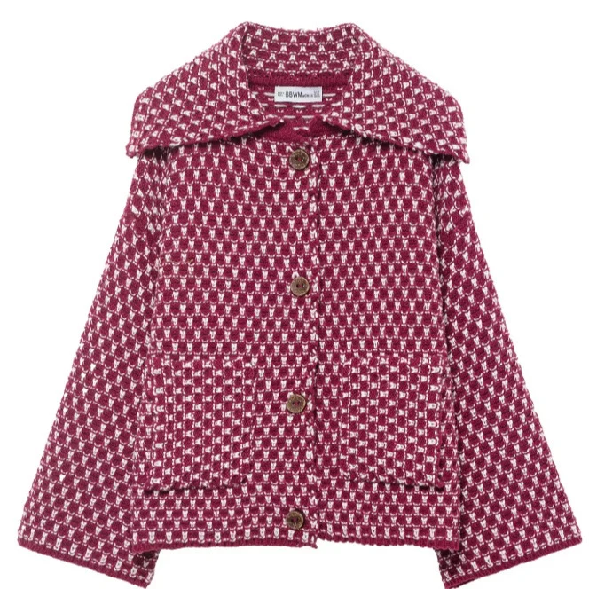 Damen 200+ kurzer Bouclé‑Wollmix‑Mantel mit großem Schalkragen und dekorativer Knopfleiste Drune