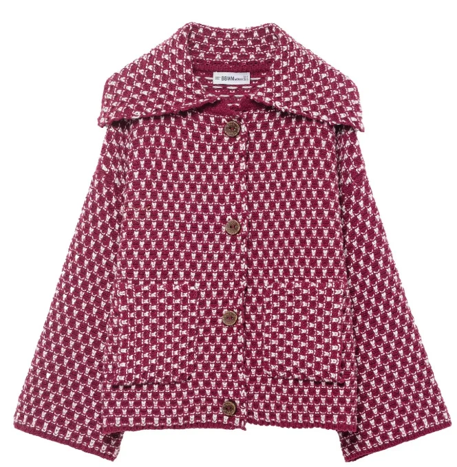 Damen 200+ kurzer Bouclé‑Wollmix‑Mantel mit großem Schalkragen und dekorativer Knopfleiste Drune