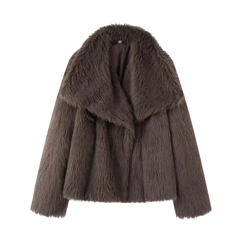 Damen 200+ kurze Kunstfelljacke mit weitem Schalkragen Drune