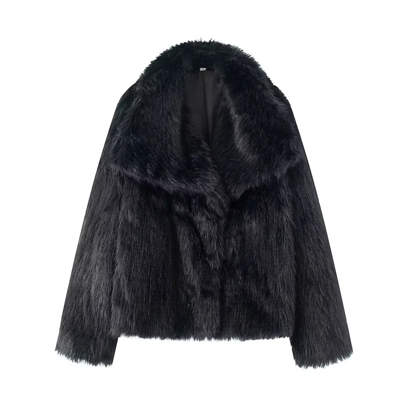 Damen 200+ kurze Kunstfelljacke mit weitem Schalkragen Drune