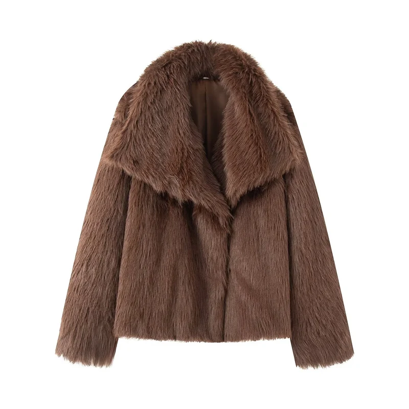Damen 200+ kurze Kunstfelljacke mit weitem Schalkragen Drune