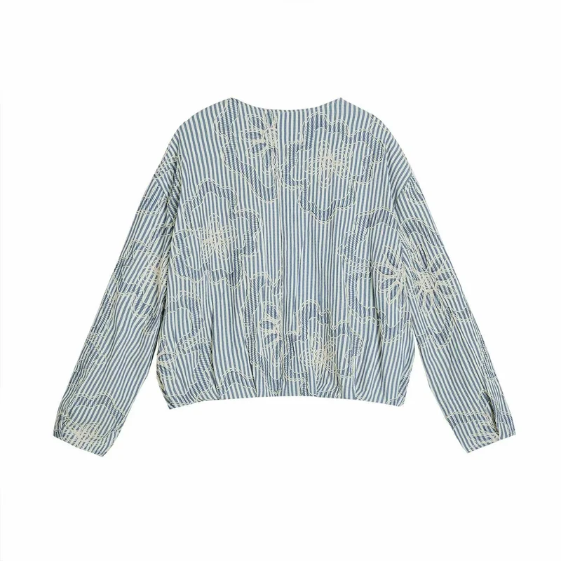Damen 200+ gestreifte bestickte Blousonjacke mit durchgehendem Reißverschluss Drune