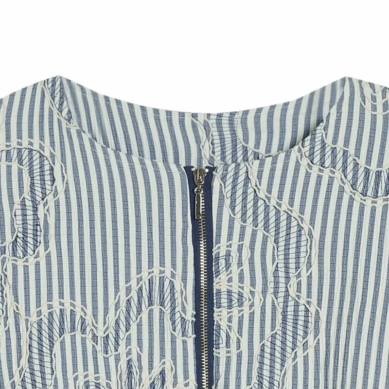 Damen 200+ gestreifte bestickte Blousonjacke mit durchgehendem Reißverschluss Drune