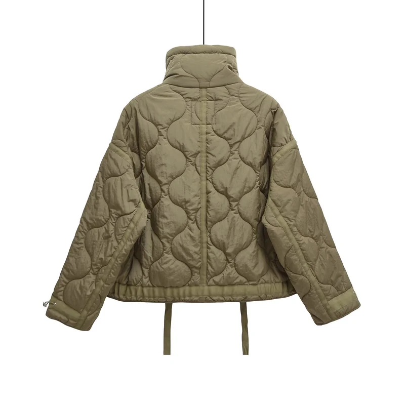 Damen 200+ gesteppte Cropped‑Kurzjacke mit hohem Stehkragen, Tunnelzug und aufgesetzten Taschen Drune