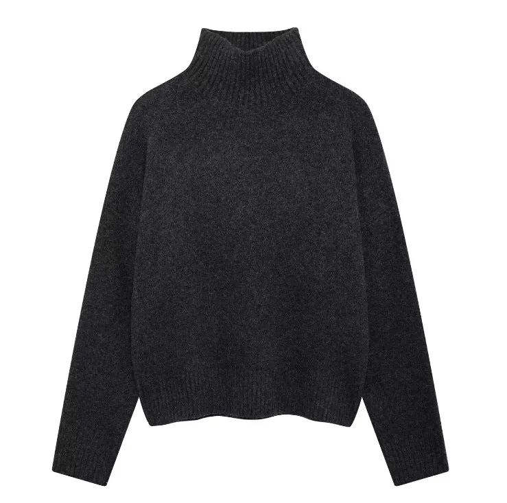 Damen 200+ gerippter Cropped‑Pullover mit Stehkragen und Oversize‑Ärmeln Drune