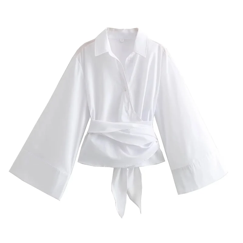 Damen 200+ elegante Wickelbluse mit weiten Kimonoärmeln und Taillenschleife Drune
