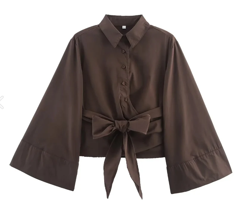 Damen 200+ elegante Wickelbluse mit weiten Kimonoärmeln und Taillenschleife Drune
