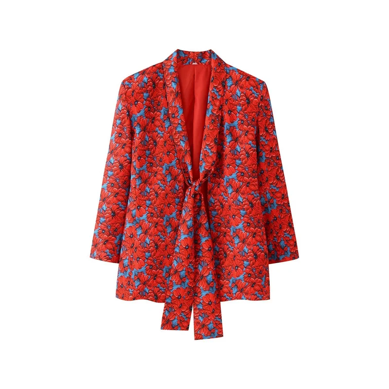 Damen 20+ zweiteiliges Satinset mit lockerem Knotenblazer und weiter Palazzohose Drune