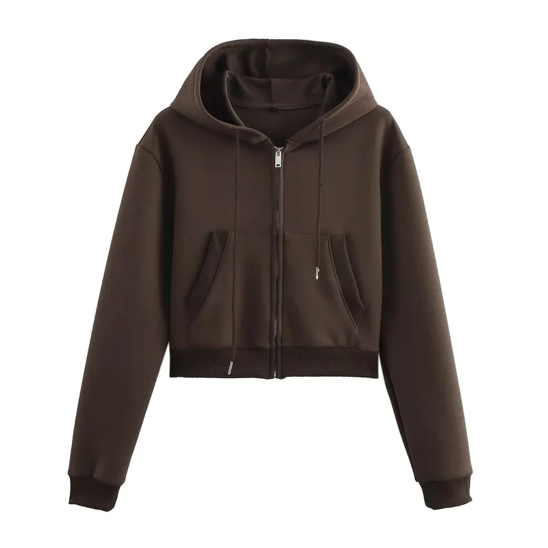Damen 20+ zweiteiliges Joggingset mit Kapuzen‑Cropped‑Zipjacke und ausgestellter High‑Waist‑Palazzohose Drune