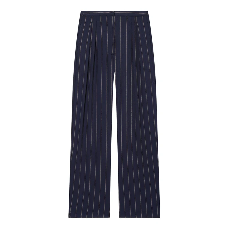 Damen 20+ weite High‑Waist Palazzo‑Hose mit Bügelfalte und Nadelstreifen Drune