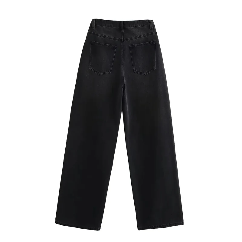 Damen 20+ weite High‑Waist Denim‑Palazzo‑Jeans mit asymmetrischem Bunddetail Drune