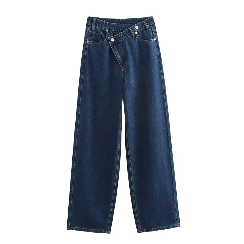 Damen 20+ weite High‑Waist Denim‑Palazzo‑Jeans mit asymmetrischem Bunddetail Drune