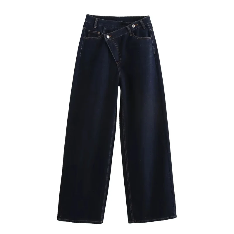 Damen 20+ weite High‑Waist Denim‑Palazzo‑Jeans mit asymmetrischem Bunddetail Drune