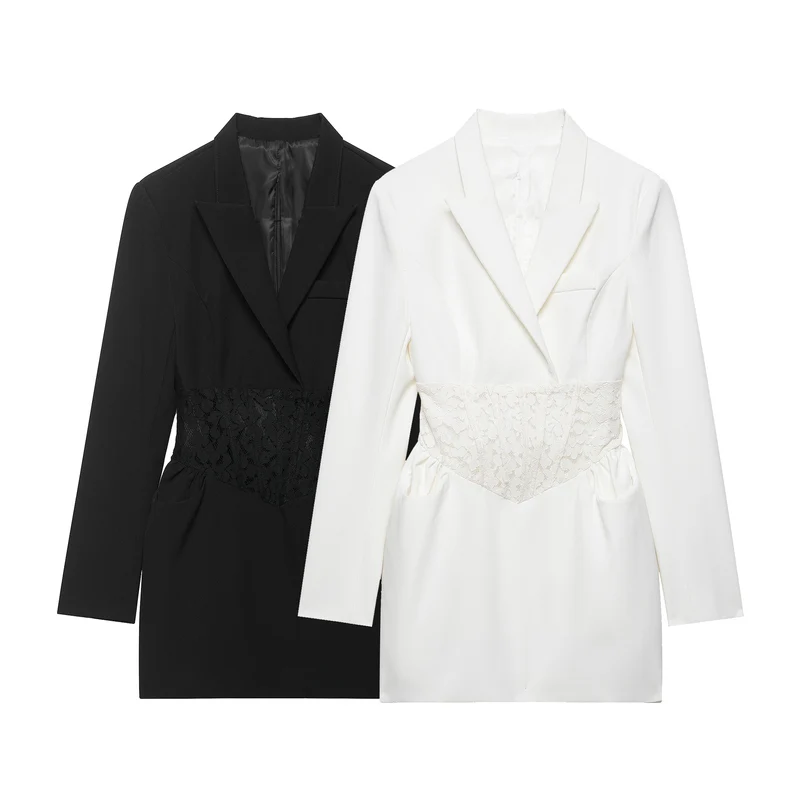 Damen 20+ tailliertes Blazerkleid mit Spitzen‑Corsage und Pattentaschen Drune