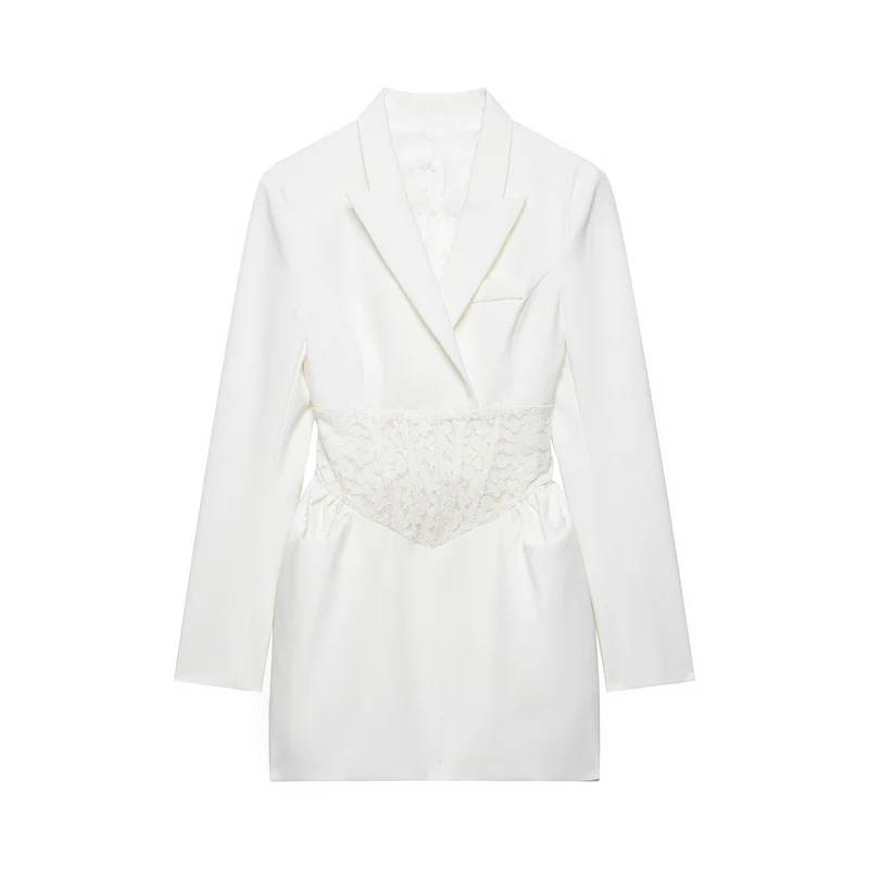 Damen 20+ tailliertes Blazerkleid mit Spitzen‑Corsage und Pattentaschen Drune