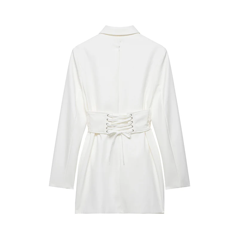 Damen 20+ tailliertes Blazerkleid mit Spitzen‑Corsage und Pattentaschen Drune
