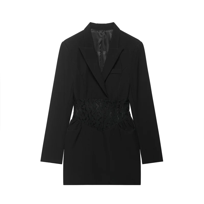 Damen 20+ tailliertes Blazerkleid mit Spitzen‑Corsage und Pattentaschen Drune