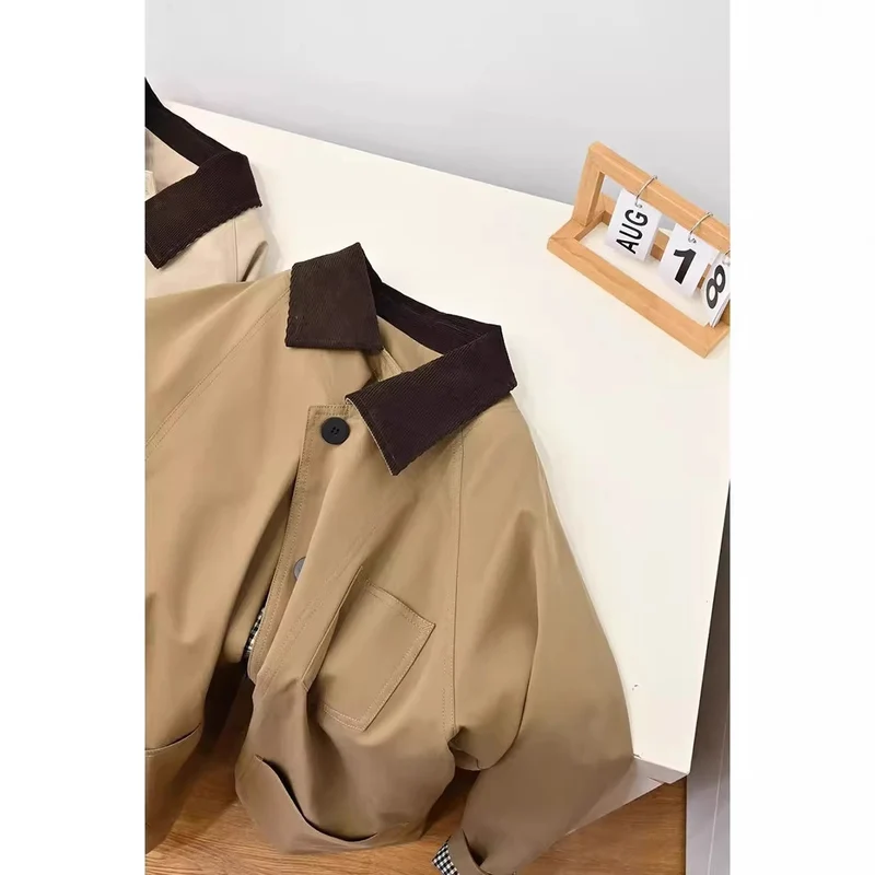 Damen Lässige Oversized-Jacke mit Kontrastkragen Drune
