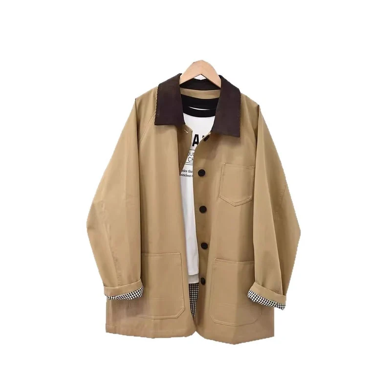 Damen Lässige Oversized-Jacke mit Kontrastkragen Drune