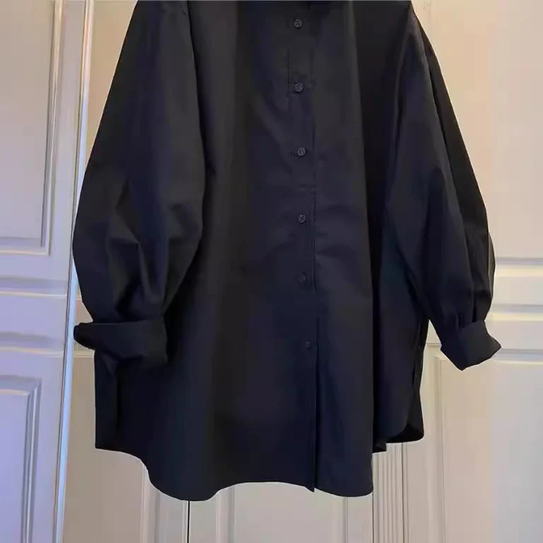 Damen Lässige Baumwollbluse mit Puffärmeln Drune