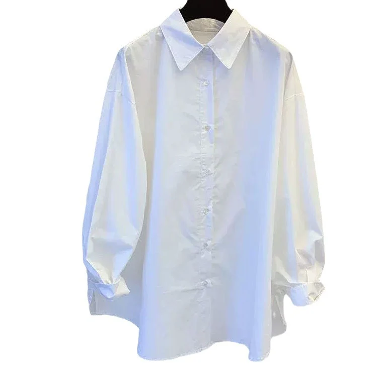 Damen Lässige Baumwollbluse mit Puffärmeln Drune