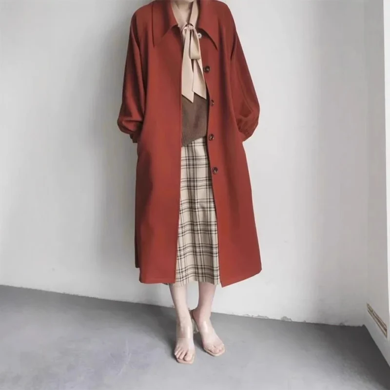 Damen Lange modische Jacke mit großem Kragen Drune