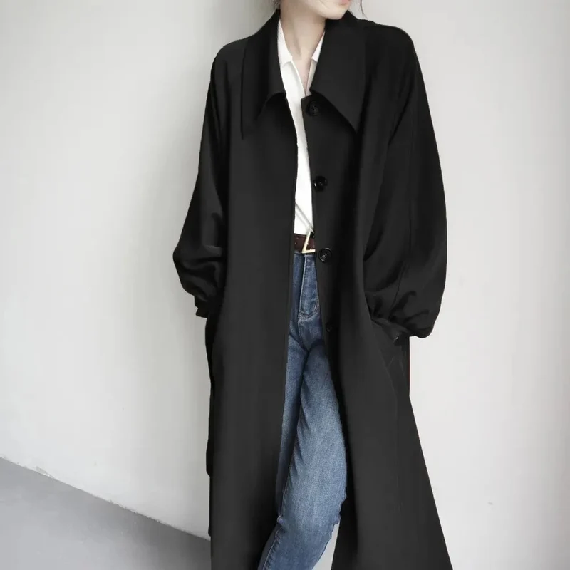 Damen Lange modische Jacke mit großem Kragen Drune