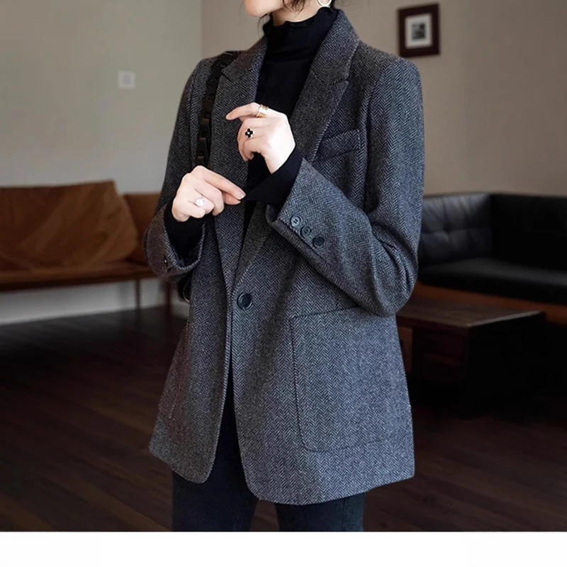 Damen Klassischer Tweedblazer Drune