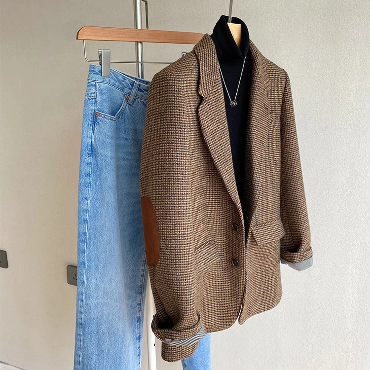 Damen Klassischer Tweed Blazer Drune