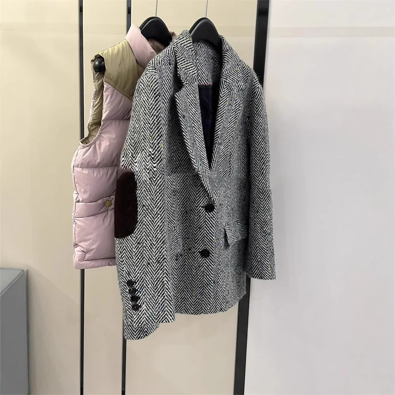 Damen Klassischer Herringbone Blazer Drune