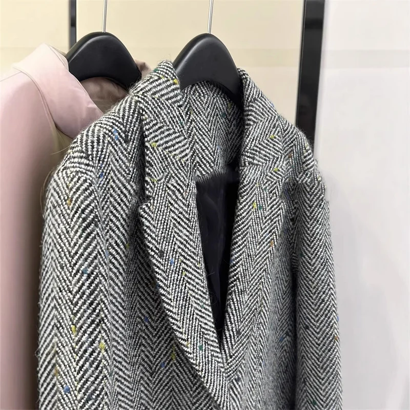 Damen Klassischer Herringbone Blazer Drune