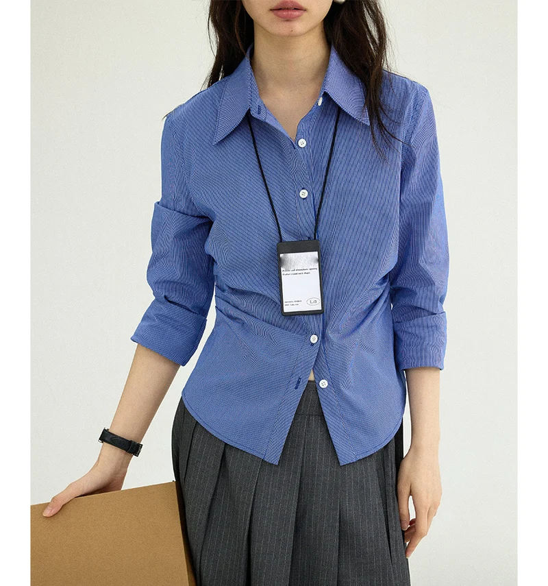 Damen Klassische Hemdbluse mit feinem Streifenmuster Drune
