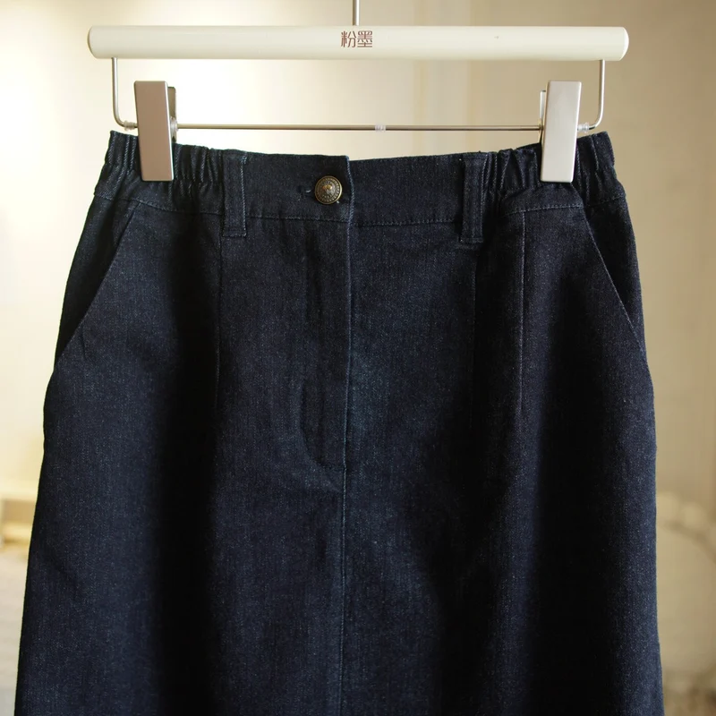 Damen Jeans-Midirock mit elastischem Bund Drune