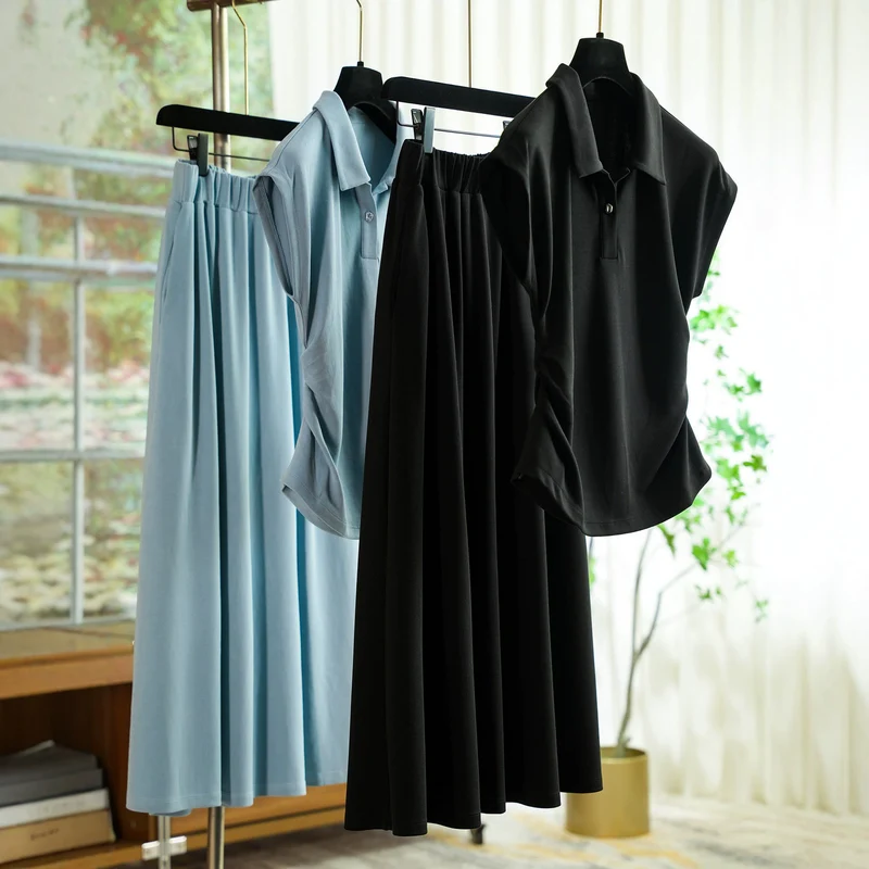 Damen Elegantes Set aus Poloshirt und Midikleid Drune