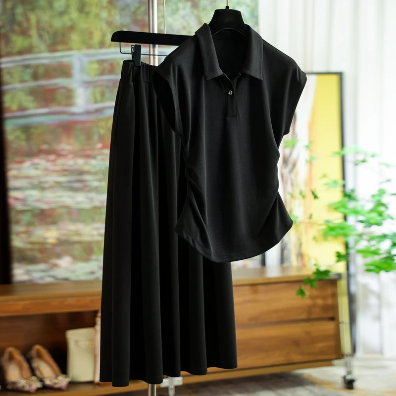 Damen Elegantes Set aus Poloshirt und Midikleid Drune