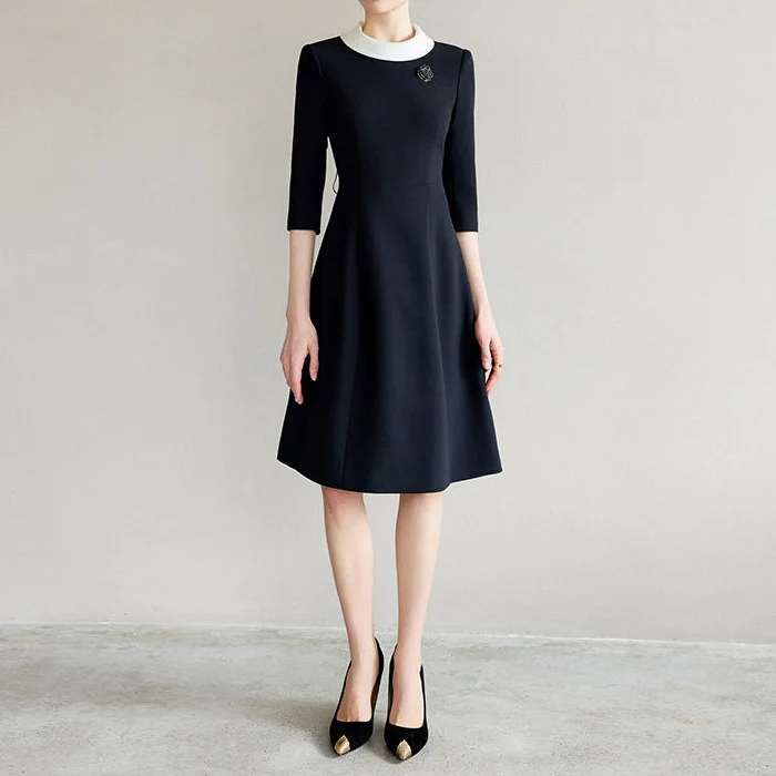 Damen Elegantes Midikleid mit Taillengürtel Drune