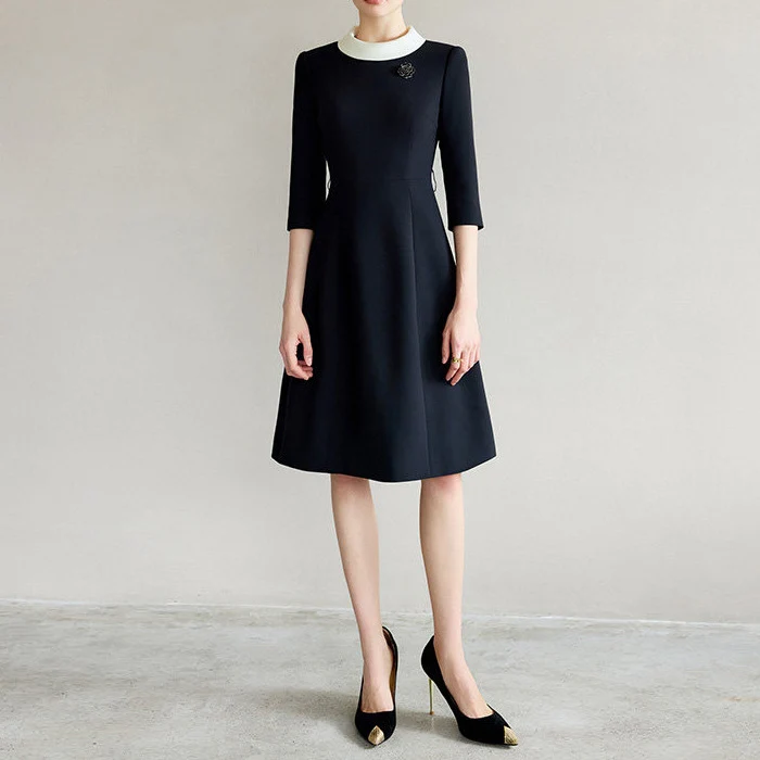 Damen Elegantes Midikleid mit Taillengürtel Drune