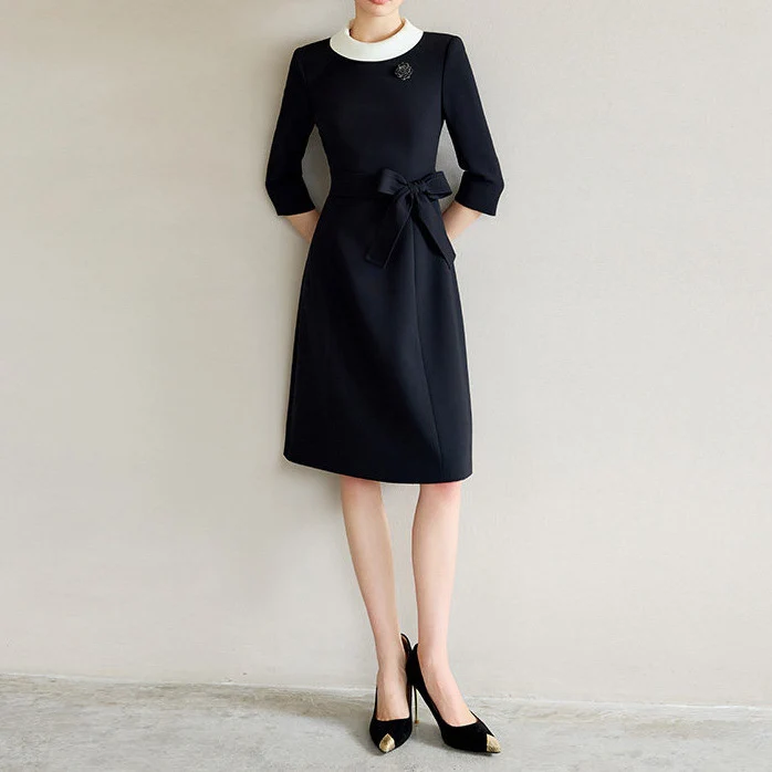 Damen Elegantes Midikleid mit Taillengürtel Drune