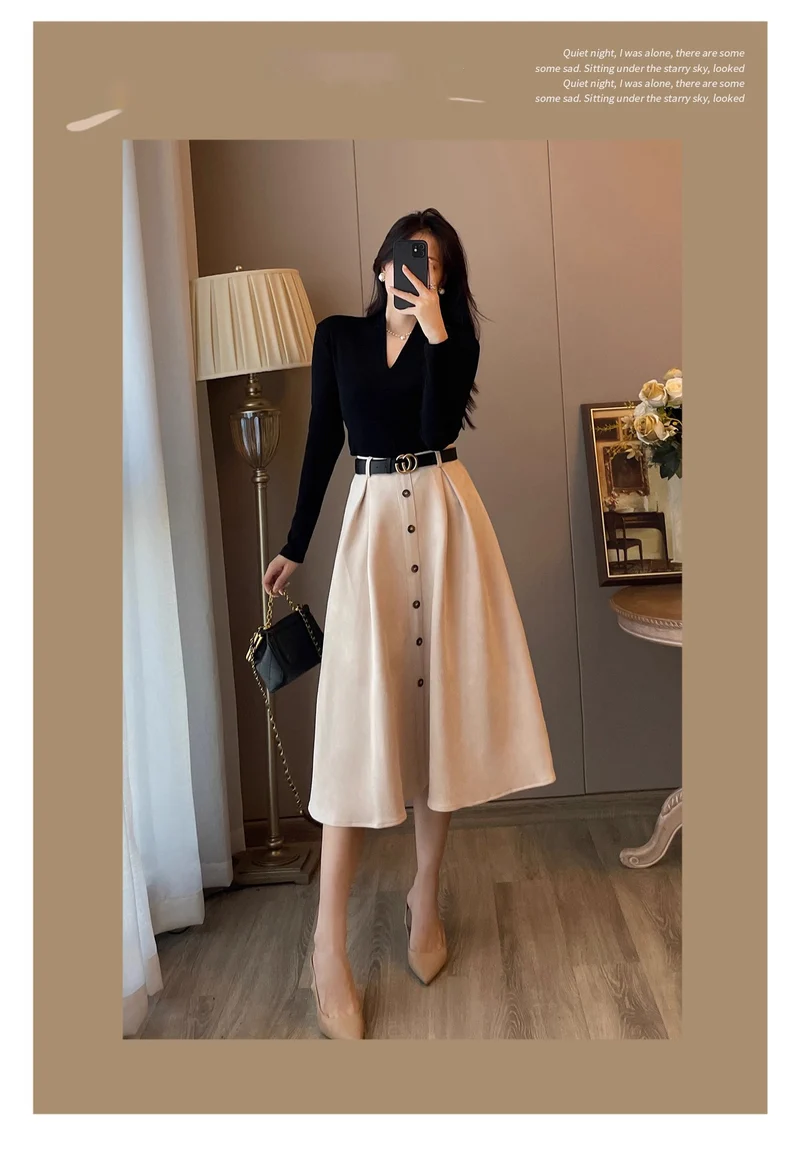 Damen Elegantes Midikleid mit Knopfleiste Drune