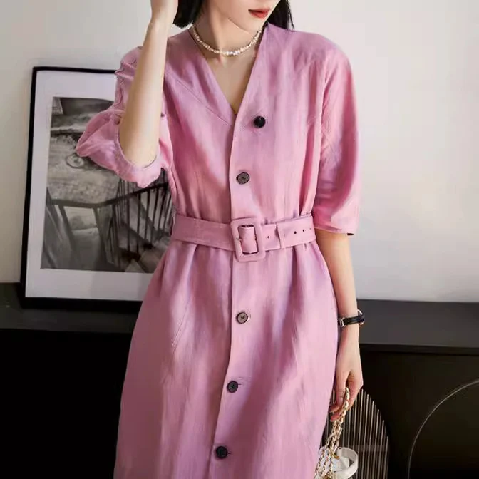 Damen Elegantes Midi-Kleid mit Gürtel Drune