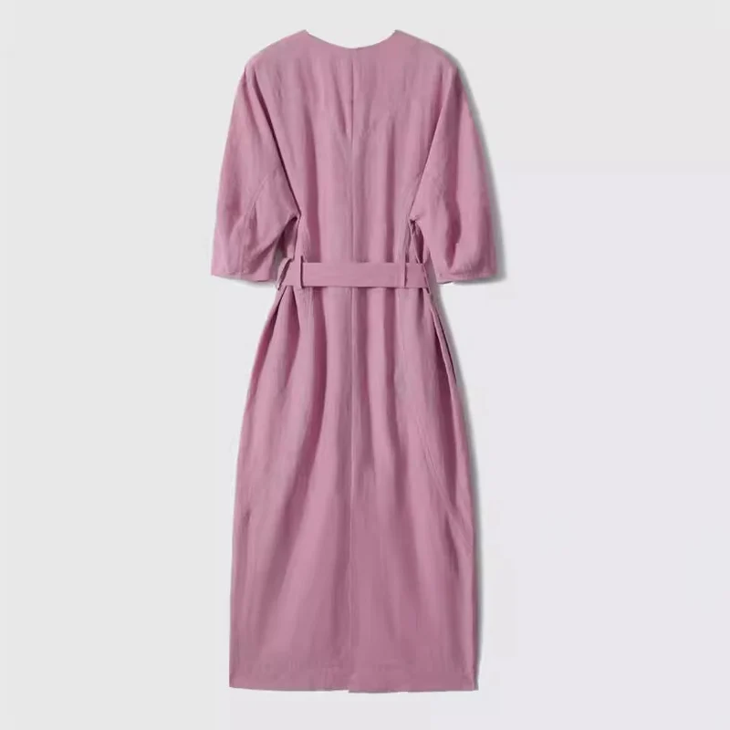 Damen Elegantes Midi-Kleid mit Gürtel Drune
